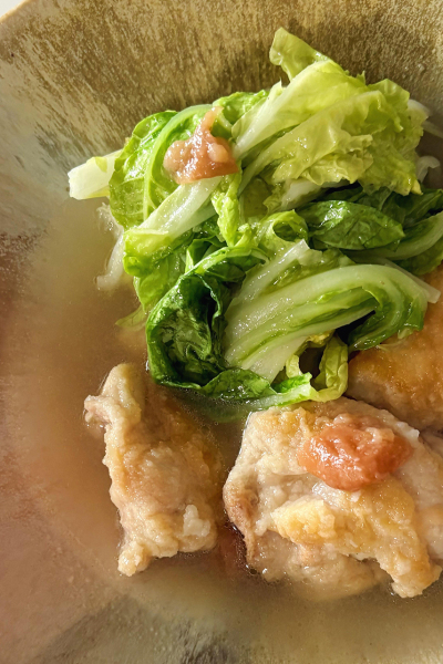 【長谷川あかりさん考案うまだし活用レシピ】しゃきしゃき白菜と鶏肉の梅だし煮