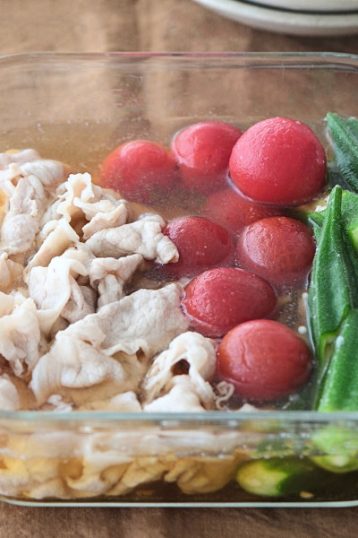 夏野菜としゃぶしゃぶ肉のだし浸し