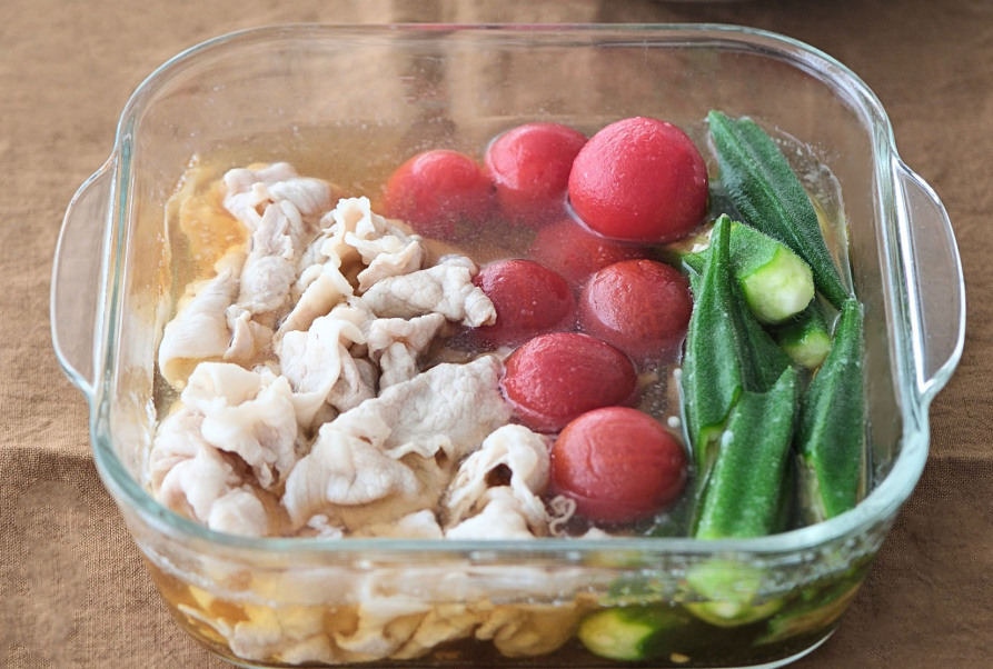 夏野菜としゃぶしゃぶ肉のだし浸し
